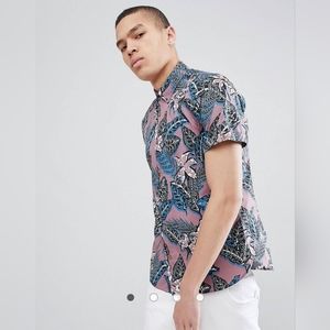 Ted Baker Pink Leaf Print Button Down Shirt